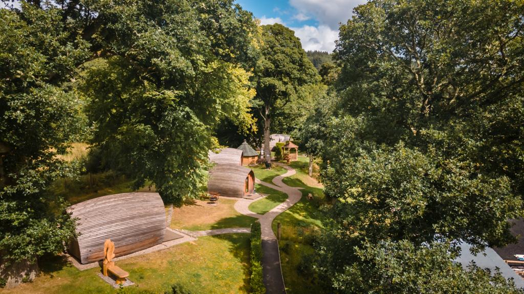 Birds eye view of our glamping pods in Drumnadrochit