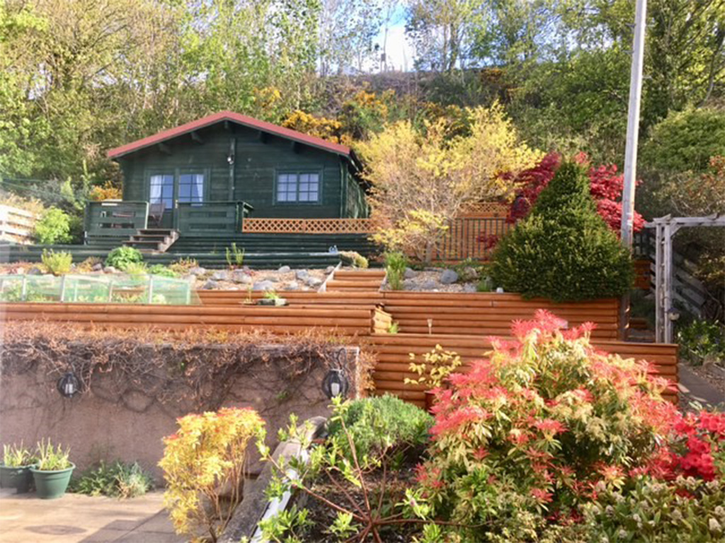 Garden Cabin Entrance View, White Cottage, Inverness